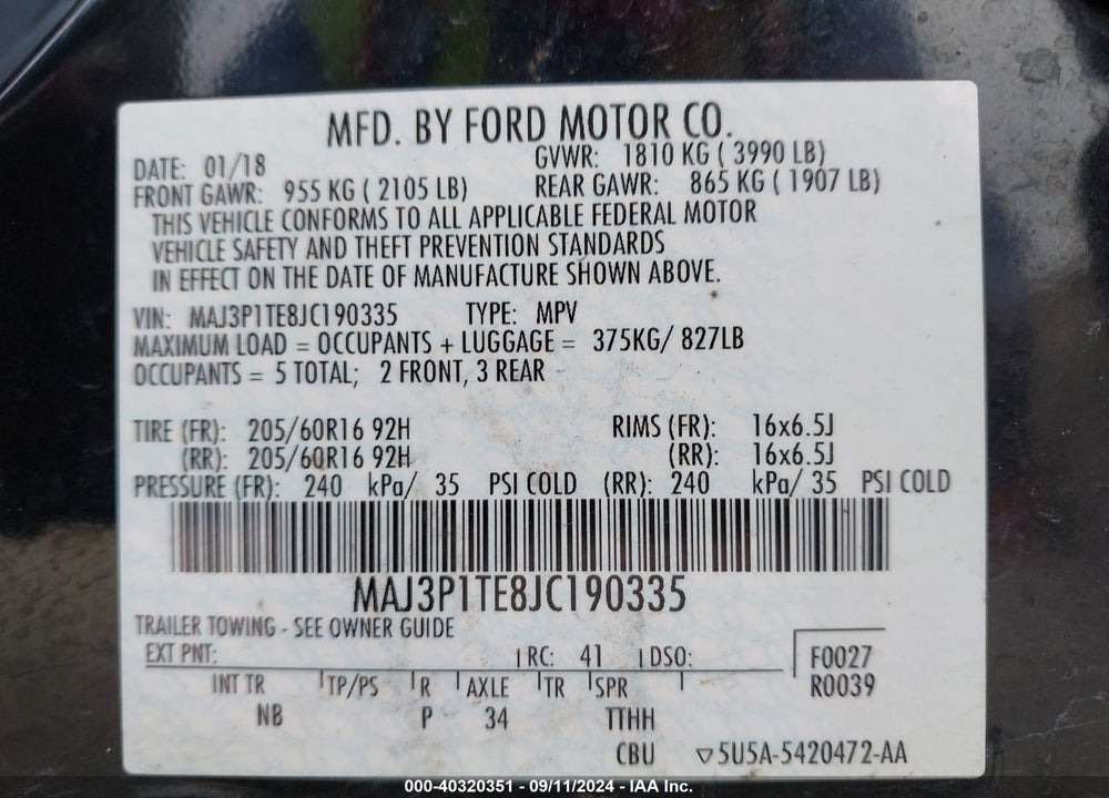 2018 FORD ECOSPORT SE VIN: MAJ3P1TE8JC190335