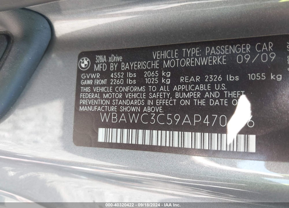 2010 BMW 328I XDRIVE VIN: WBAWC3C59AP470446