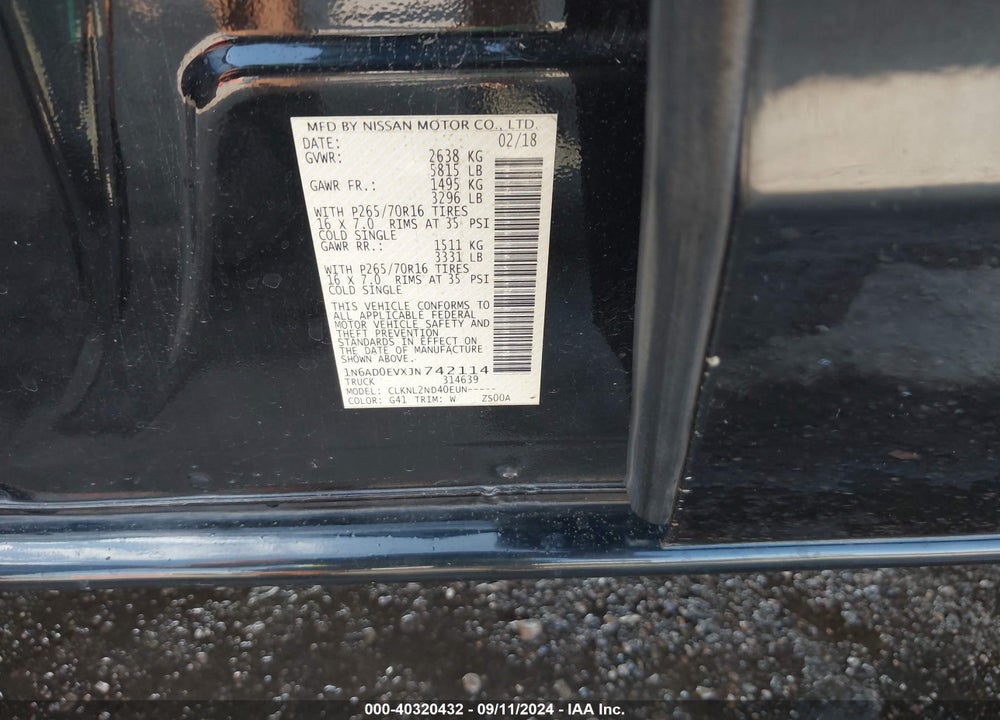 2018 NISSAN FRONTIER PRO-4X/S/SL/SV VIN: 1N6AD0EVXJN742114