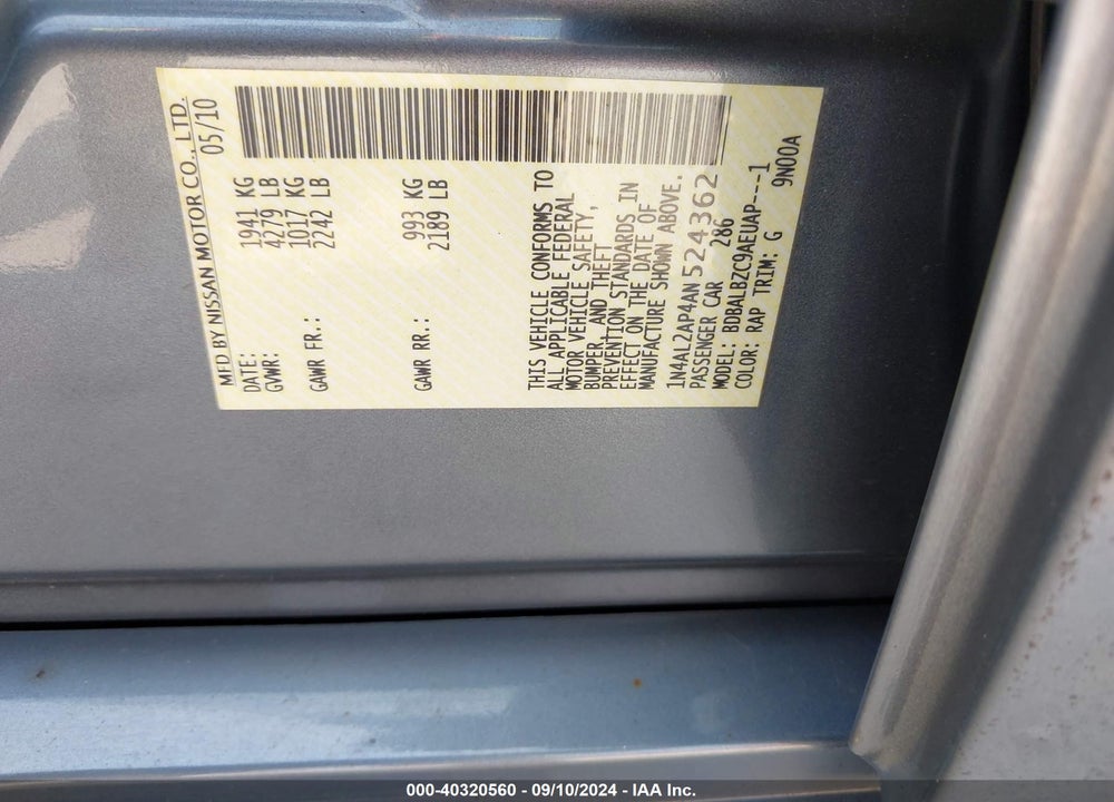 2010 NISSAN ALTIMA 2.5 S VIN: 1N4AL2AP4AN524362