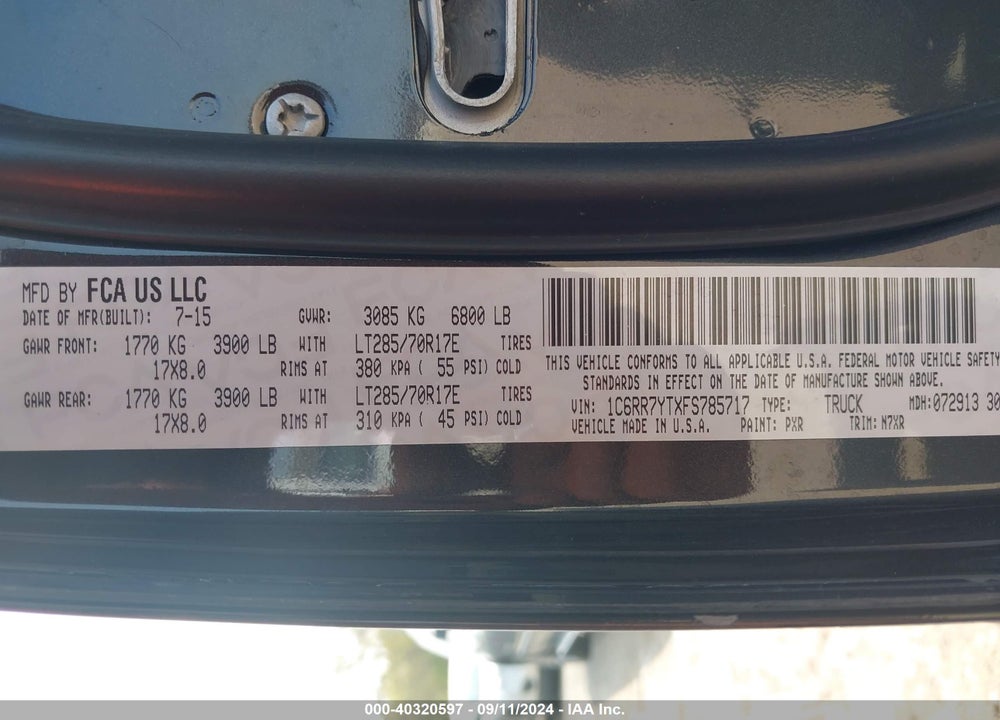 2015 RAM 1500 REBEL VIN: 1C6RR7YTXFS785717