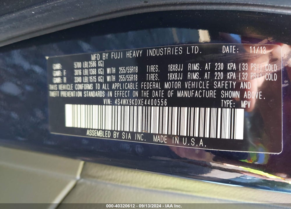 2014 SUBARU TRIBECA 3.6R LIMITED VIN: 4S4WX9KDXE4400556