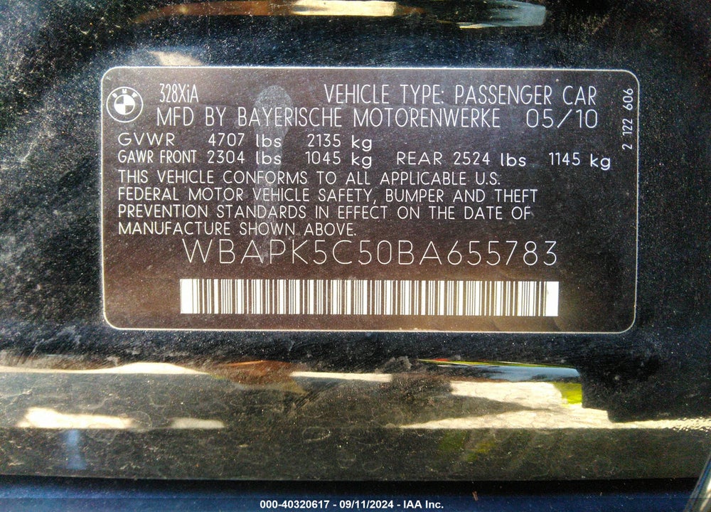2011 BMW 328I XDRIVE VIN: WBAPK5C50BA655783