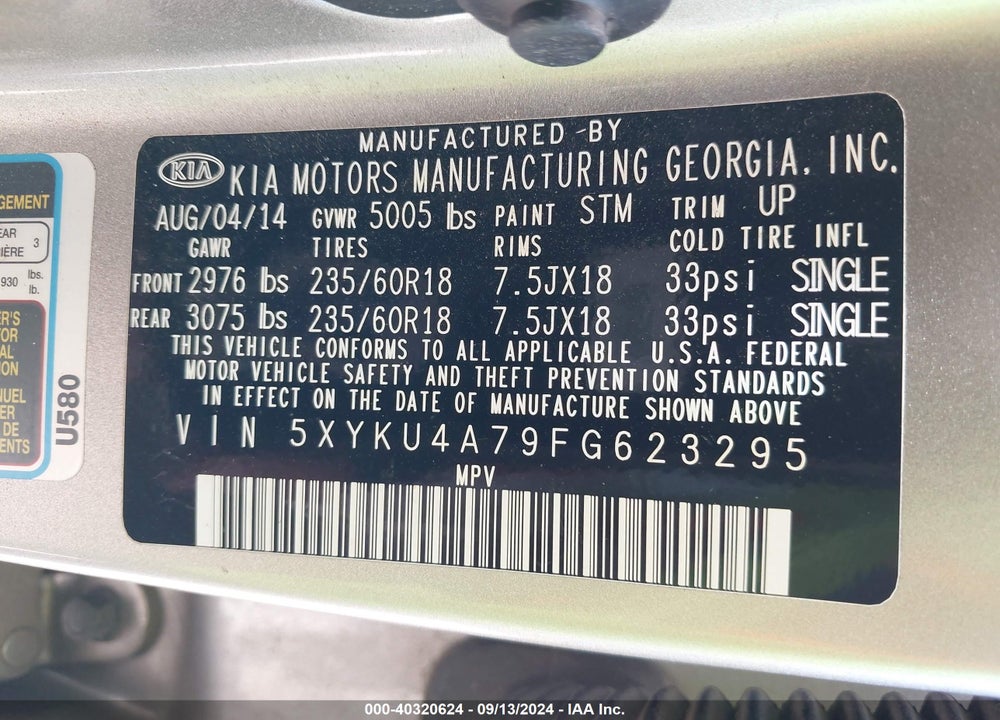 2015 KIA SORENTO VIN: 5XYKU4A79FG623295