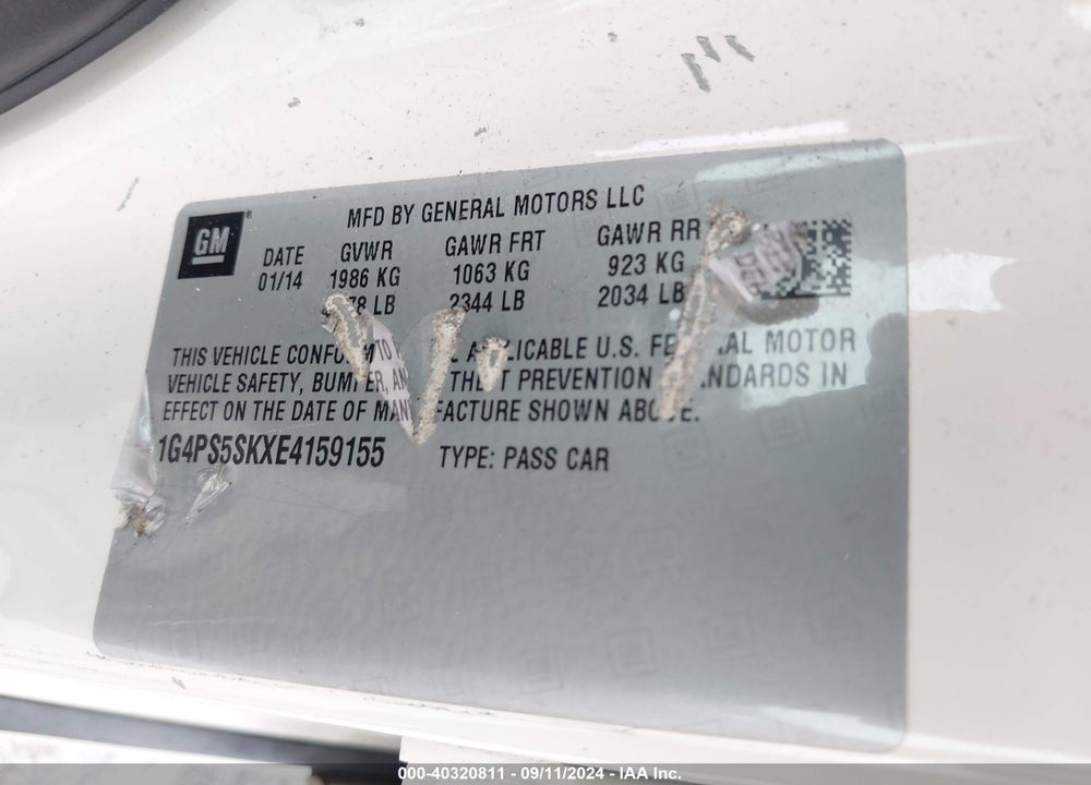 2014 BUICK VERANO LEATHER GROUP VIN: 1G4PS5SKXE4159155