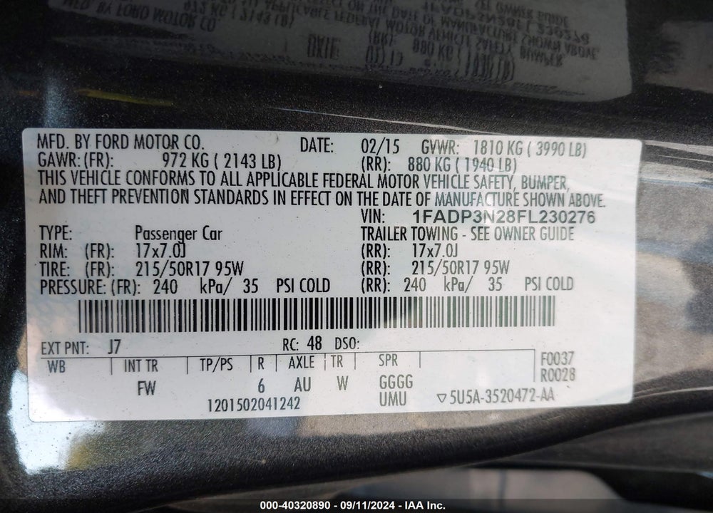 2015 FORD FOCUS TITANIUM VIN: 1FADP3N28FL230276
