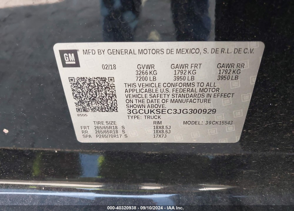 2018 CHEVROLET SILVERADO 1500 2LZ VIN: 3GCUKSEC3JG300929