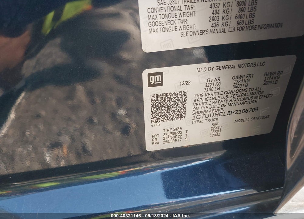 2023 GMC SIERRA 1500 VIN: 1GTUUHEL5PZ156709
