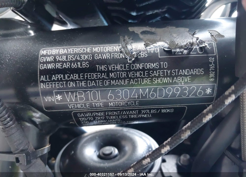 2021 BMW R NINE T PURE VIN: WB10L6304M6D99326