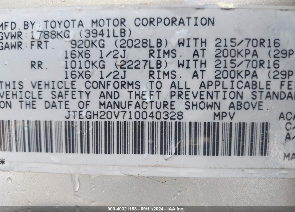 2001 TOYOTA RAV4 VIN: JTEGH20V710040328