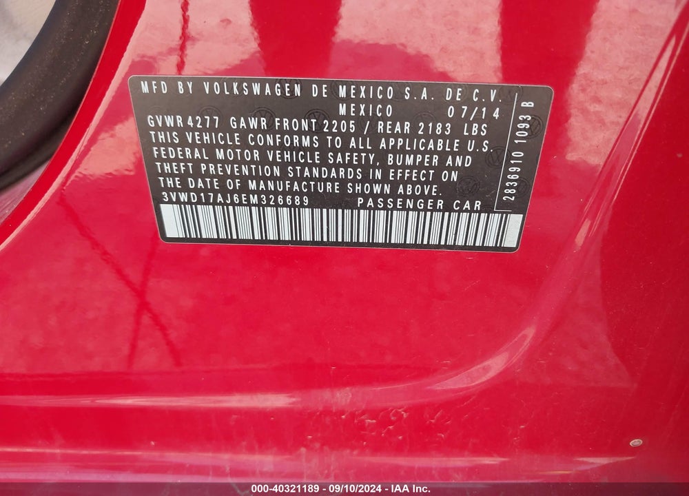 2014 VOLKSWAGEN JETTA 1.8T SE VIN: 3VWD17AJ6EM326689
