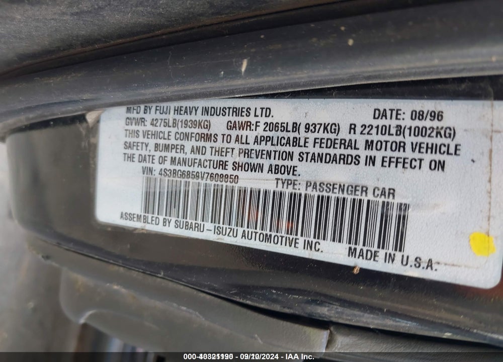 1997 SUBARU LEGACY OUTBACK/OUTBACK LIMITED VIN: 4S3BG6859V7608850