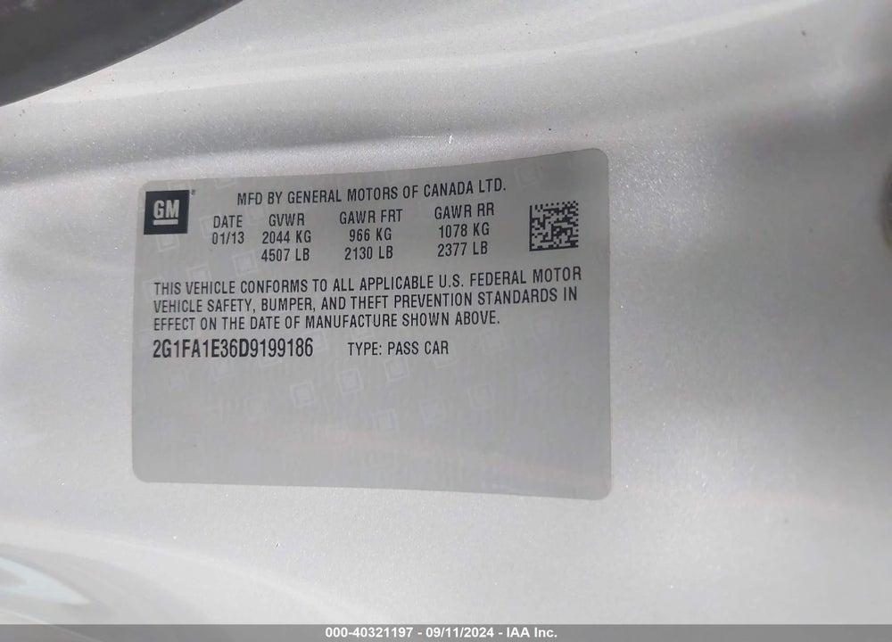 2013 CHEVROLET CAMARO 2LS VIN: 2G1FA1E36D9199186
