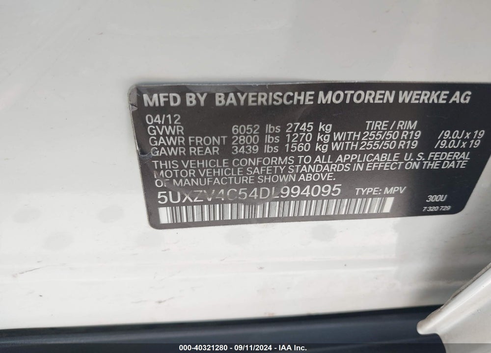 2013 BMW X5 XDRIVE35I/XDRIVE35I PREMIUM/XDRIVE35I SPORT ACTIVITY VIN: 5UXZV4C54DL994095