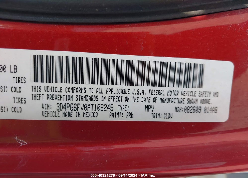 2010 DODGE JOURNEY R/T VIN: 3D4PG6FV0AT106245