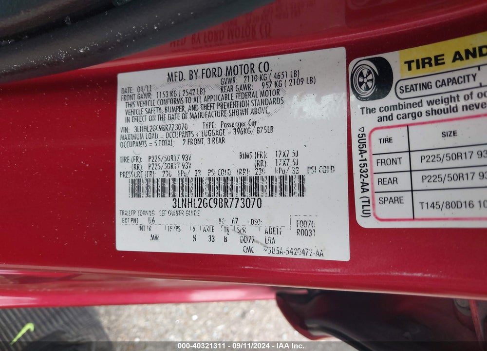 2011 LINCOLN MKZ VIN: 3LNHL2GC9BR773070