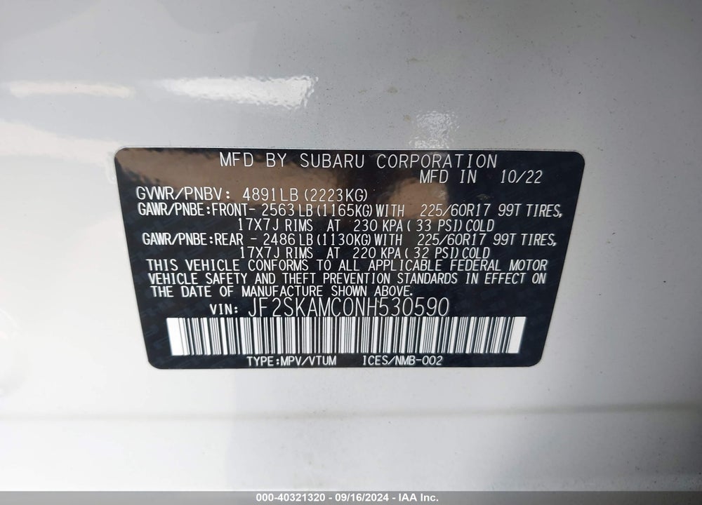2022 SUBARU FORESTER WILDERNESS VIN: JF2SKAMC0NH530590