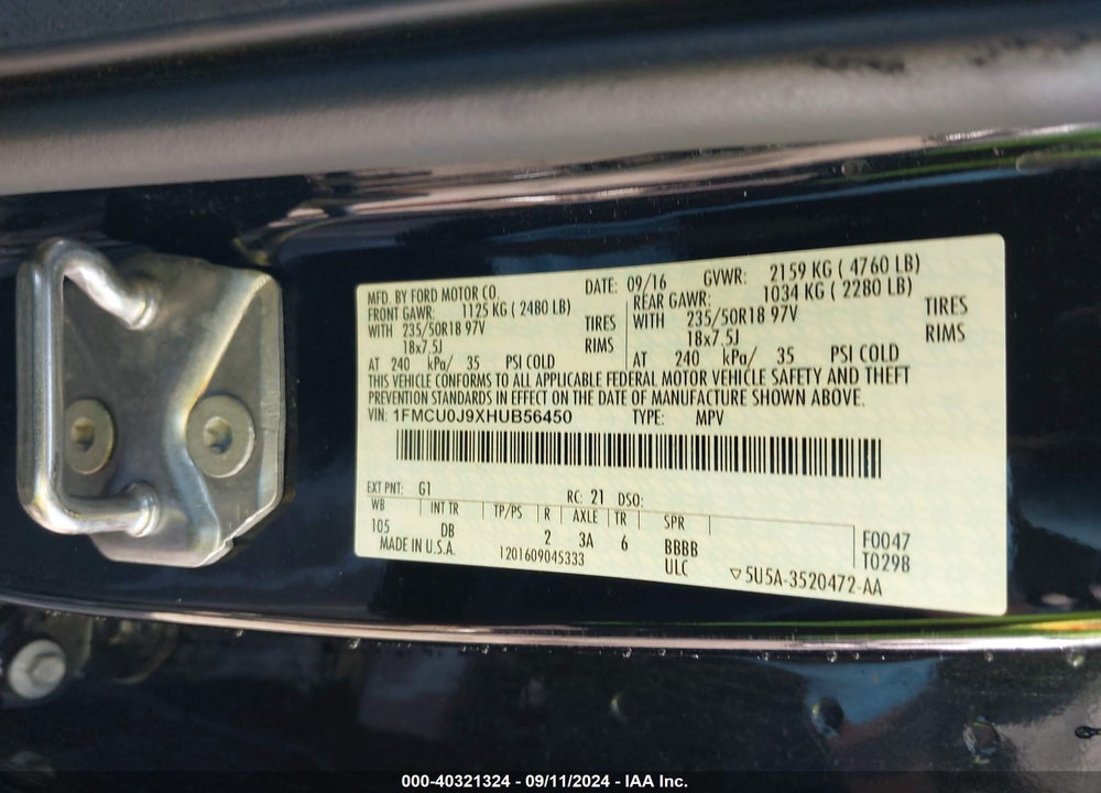 2017 FORD ESCAPE TITANIUM VIN: 1FMCU0J9XHUB56450