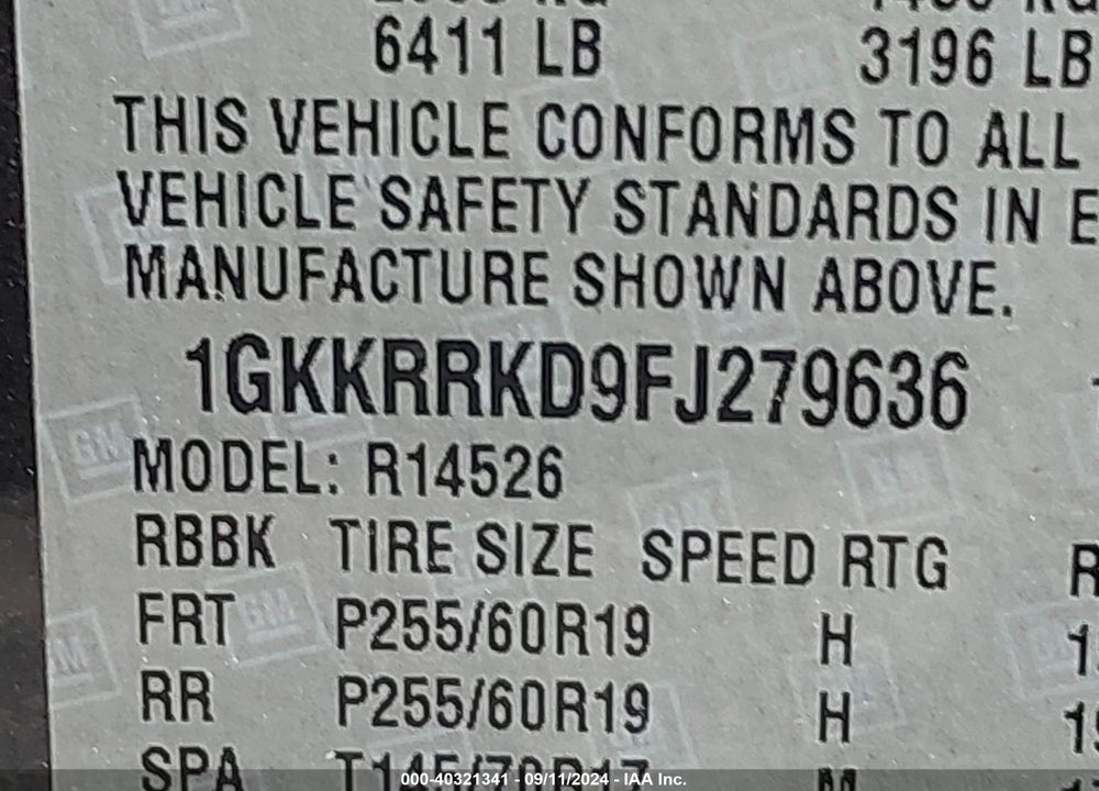 2015 GMC ACADIA SLT-1 VIN: 1GKKRRKD9FJ279636
