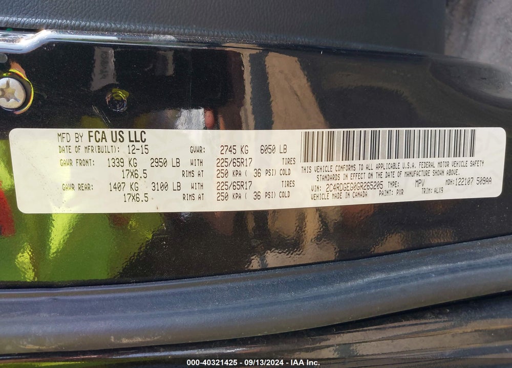 2016 DODGE GRAND CARAVAN R/T VIN: 2C4RDGEG0GR265205