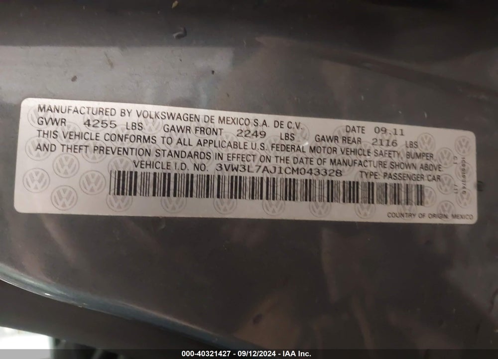 2012 VOLKSWAGEN JETTA 2.0L TDI VIN: 3VW3L7AJ1CM043328