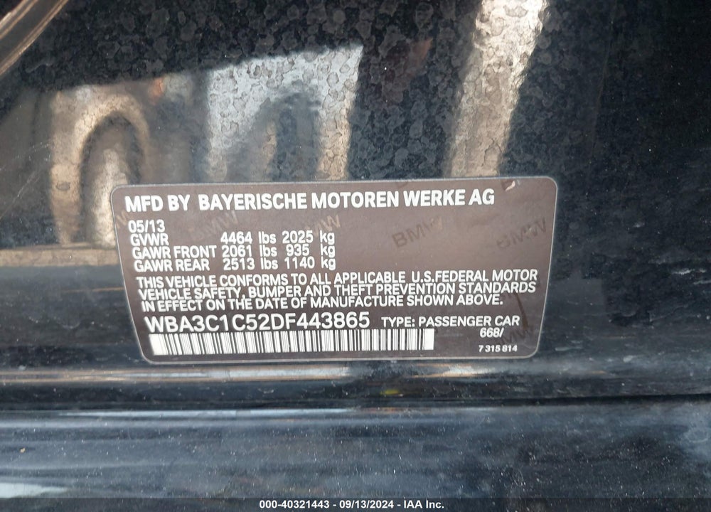 2013 BMW 328I VIN: WBA3C1C52DF443865
