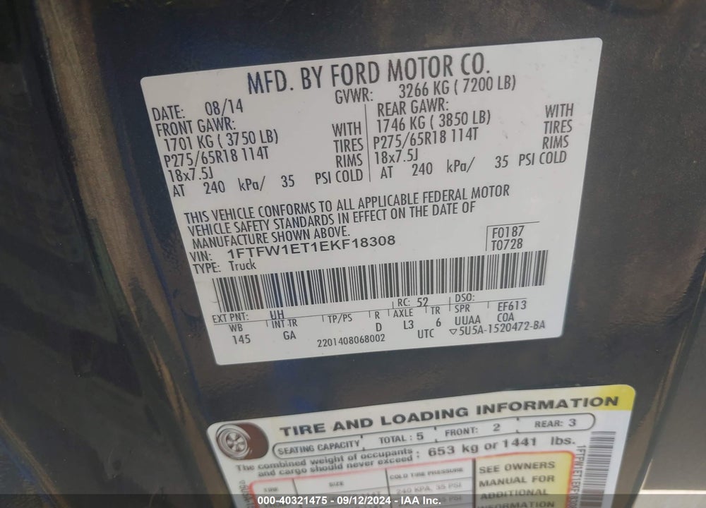 2014 FORD F-150 XLT VIN: 1FTFW1ET1EKF18308