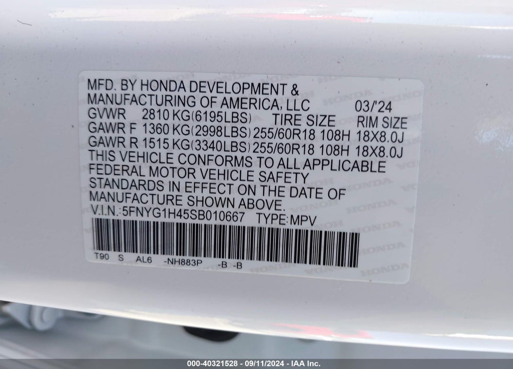 2025 HONDA PILOT AWD EX-L VIN: 5FNYG1H45SB010667