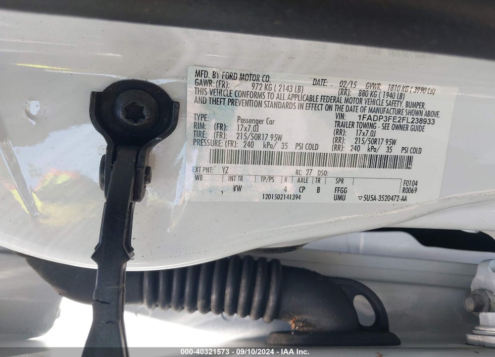2015 FORD FOCUS SE VIN: 1FADP3FE2FL238933