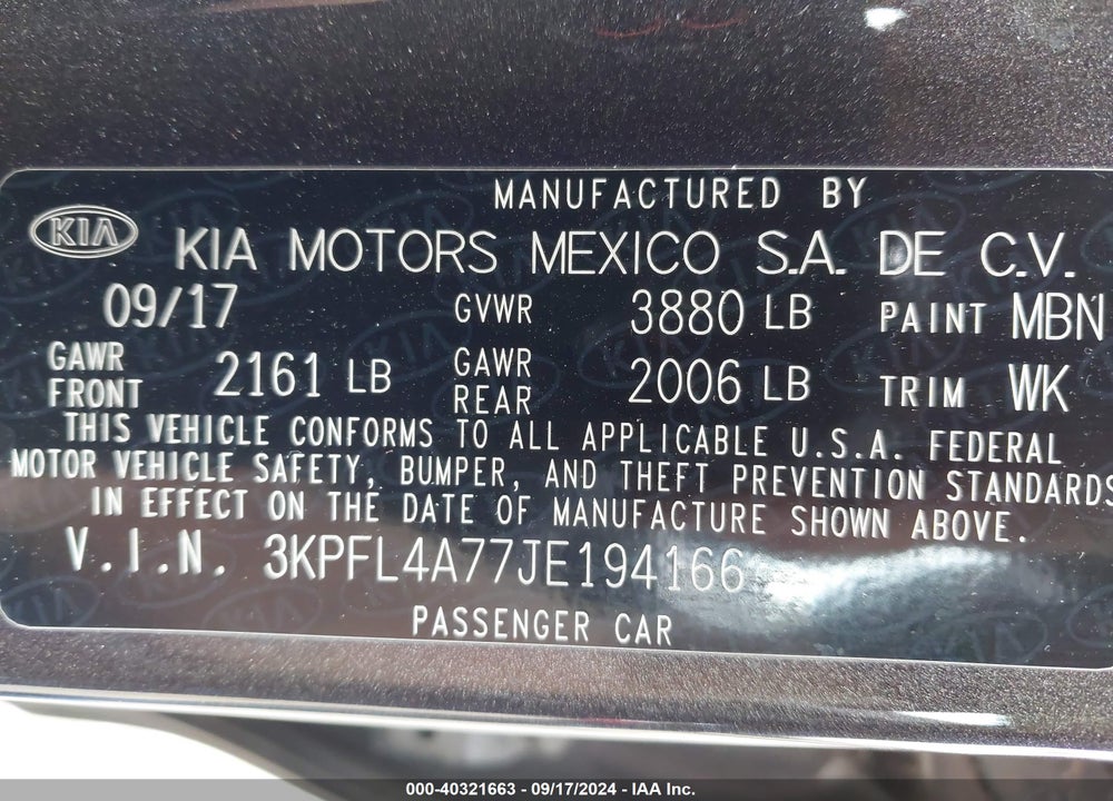 2018 KIA FORTE LX VIN: 3KPFL4A77JE194166