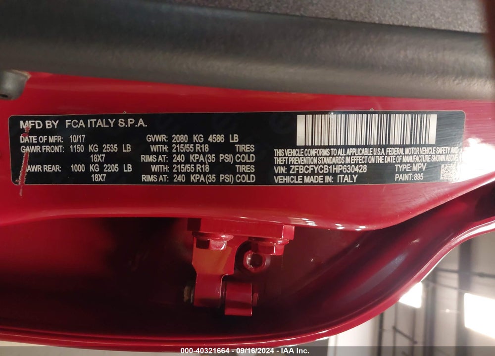 2017 FIAT 500X TREKKING AWD VIN: ZFBCFYCB1HP630428