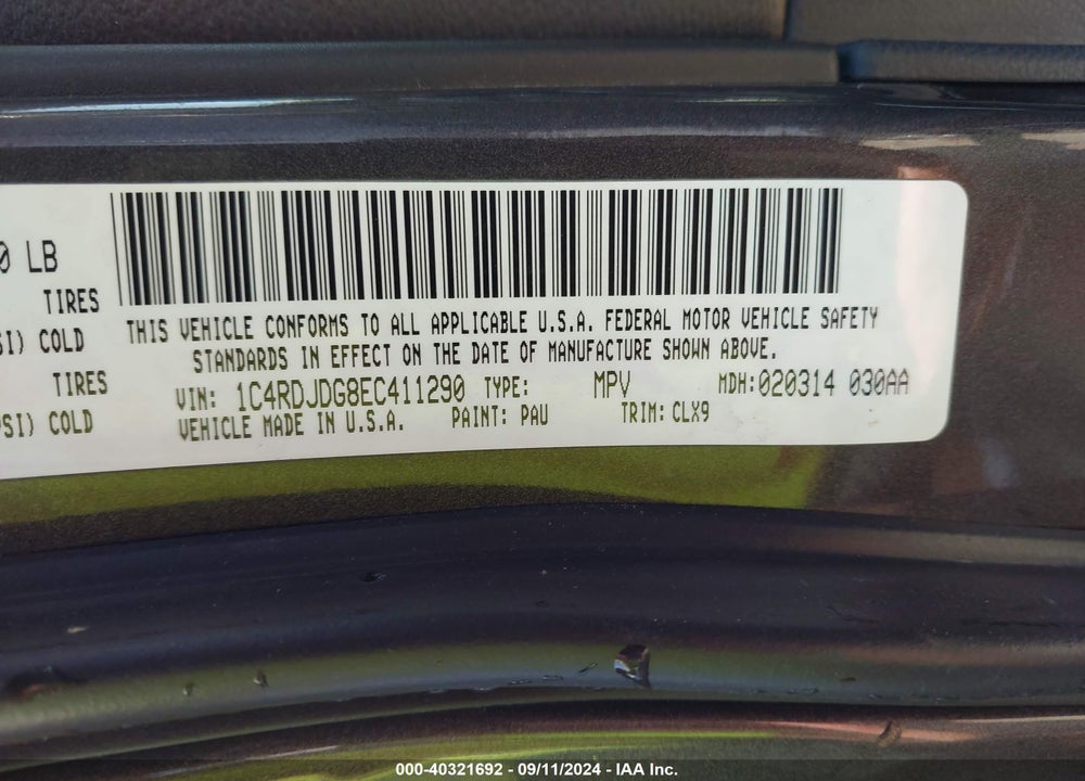 2014 DODGE DURANGO LIMITED VIN: 1C4RDJDG8EC411290