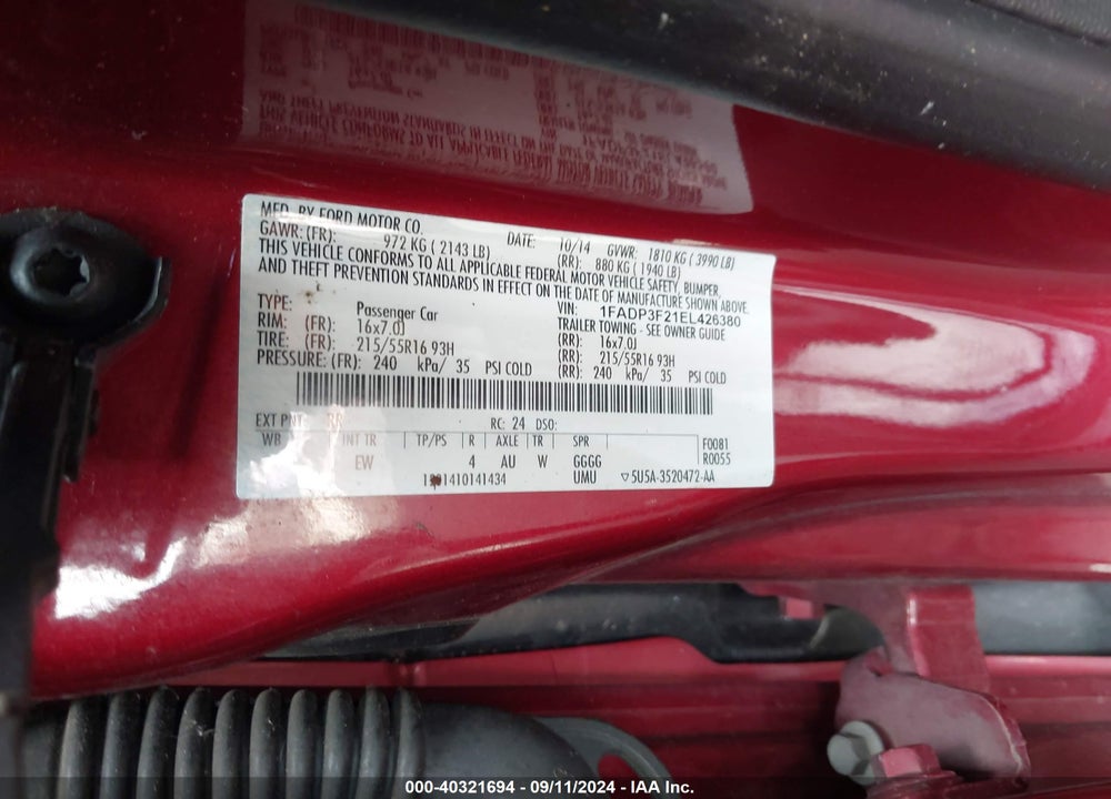 2014 FORD FOCUS SE VIN: 1FADP3F21EL426380