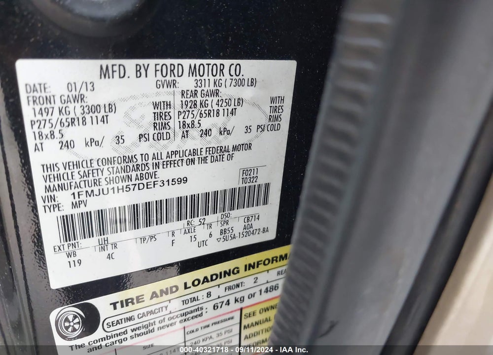 2013 FORD EXPEDITION XLT VIN: 1FMJU1H57DEF31599
