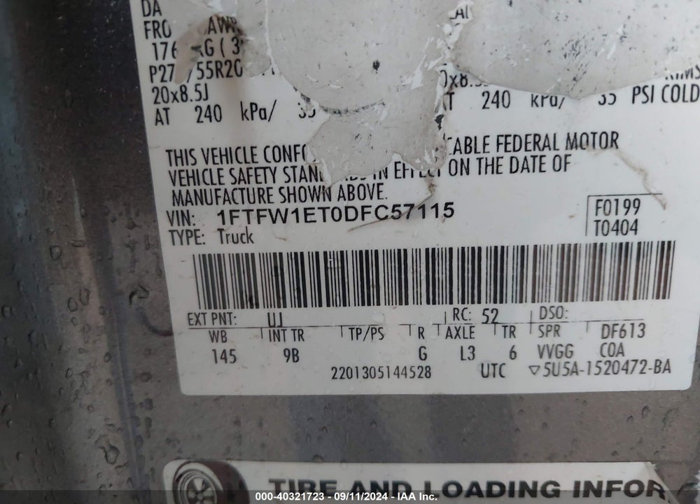 2013 FORD F-150 PLATINUM VIN: 1FTFW1ET0DFC57115