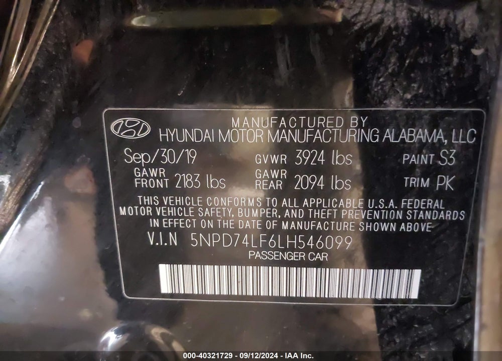 2020 HYUNDAI ELANTRA SE VIN: 5NPD74LF6LH546099