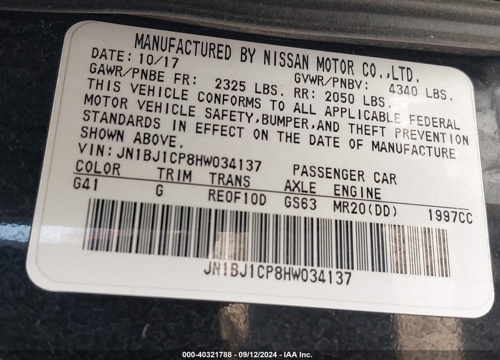 2017 NISSAN ROGUE SPORT S VIN: JN1BJ1CP8HW034137