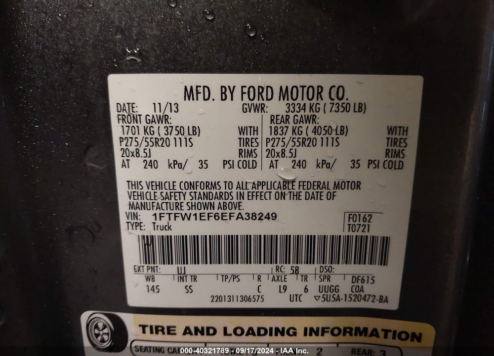 2014 FORD F-150 STX VIN: 1FTFW1EF6EFA38249