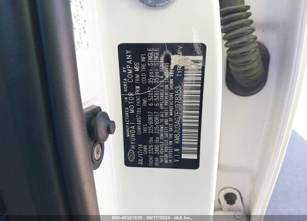 2015 HYUNDAI TUCSON SE VIN: KM8JU3AG7FU978353