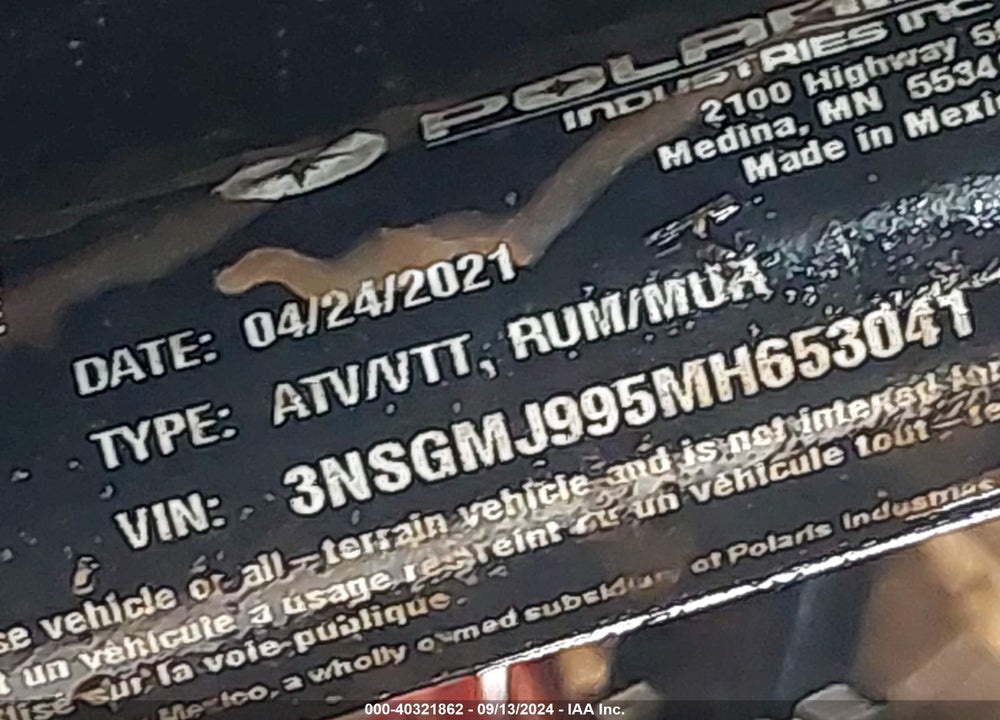 2021 POLARIS GENERAL XP 4 1000 DELUXE RIDE COMMAND VIN: 3NSGMJ995MH653041