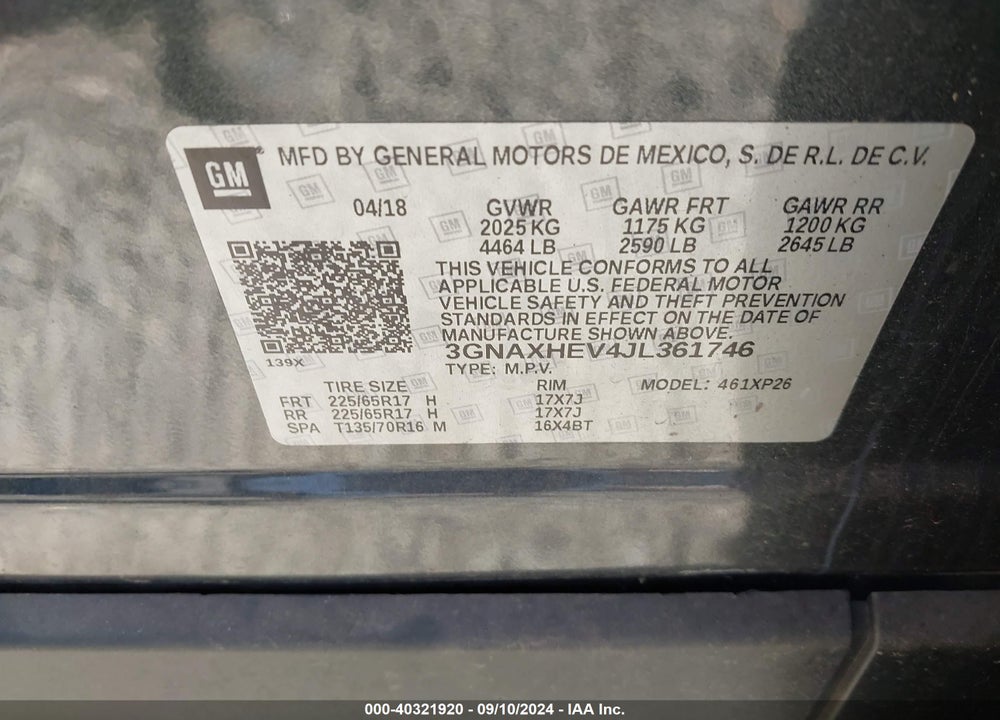 2018 CHEVROLET EQUINOX LS VIN: 3GNAXHEV4JL361746