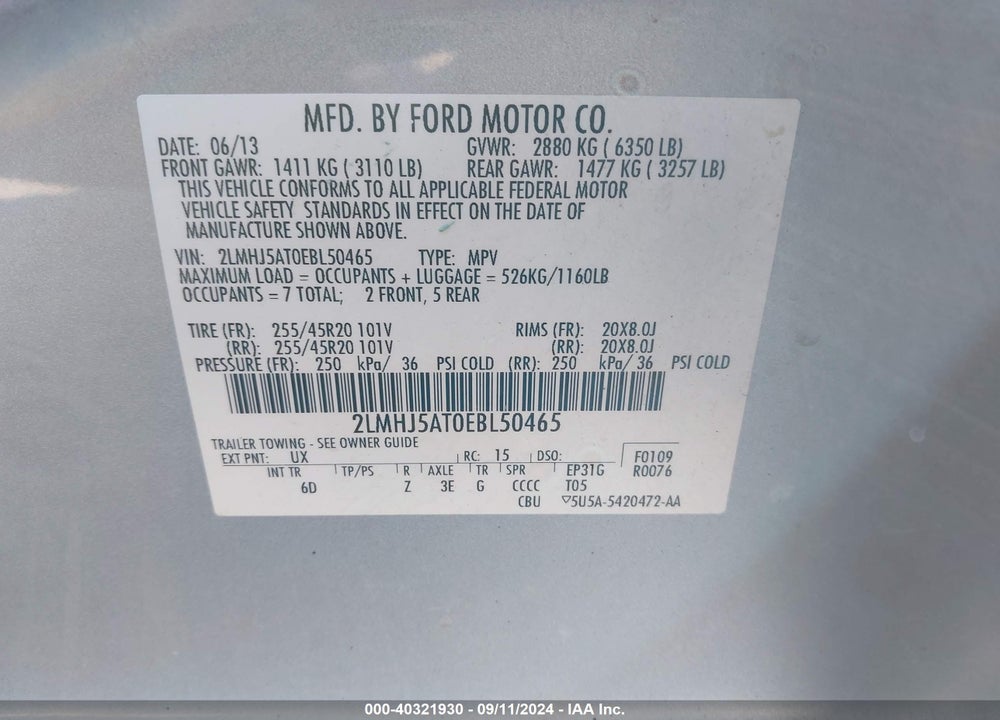 2014 LINCOLN MKT ECOBOOST VIN: 2LMHJ5AT0EBL50465
