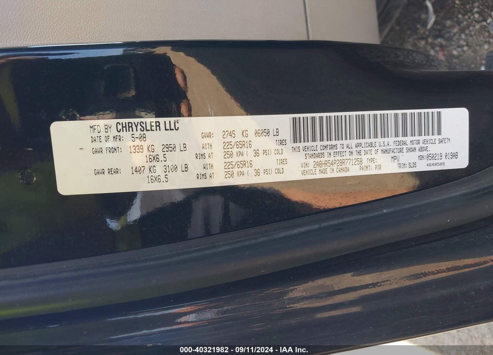 2008 CHRYSLER TOWN & COUNTRY TOURING VIN: 2A8HR54P28R771258