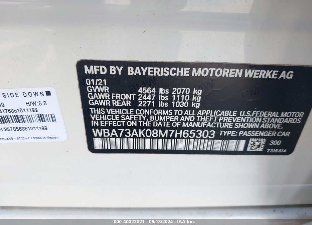 2021 BMW 228I GRAN COUPE XDRIVE VIN: WBA73AK08M7H65303