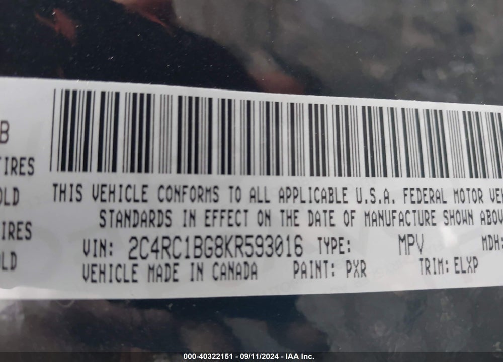 2019 CHRYSLER PACIFICA TOURING L VIN: 2C4RC1BG8KR593016