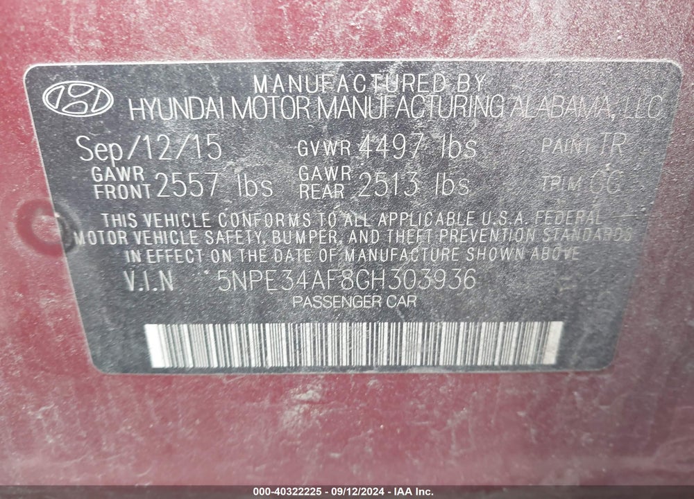 2016 HYUNDAI SONATA SPORT VIN: 5NPE34AF8GH303936