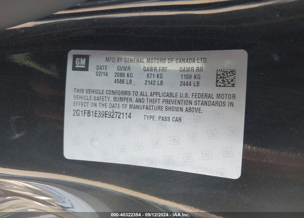 2014 CHEVROLET CAMARO 1LT VIN: 2G1FB1E39E9272114