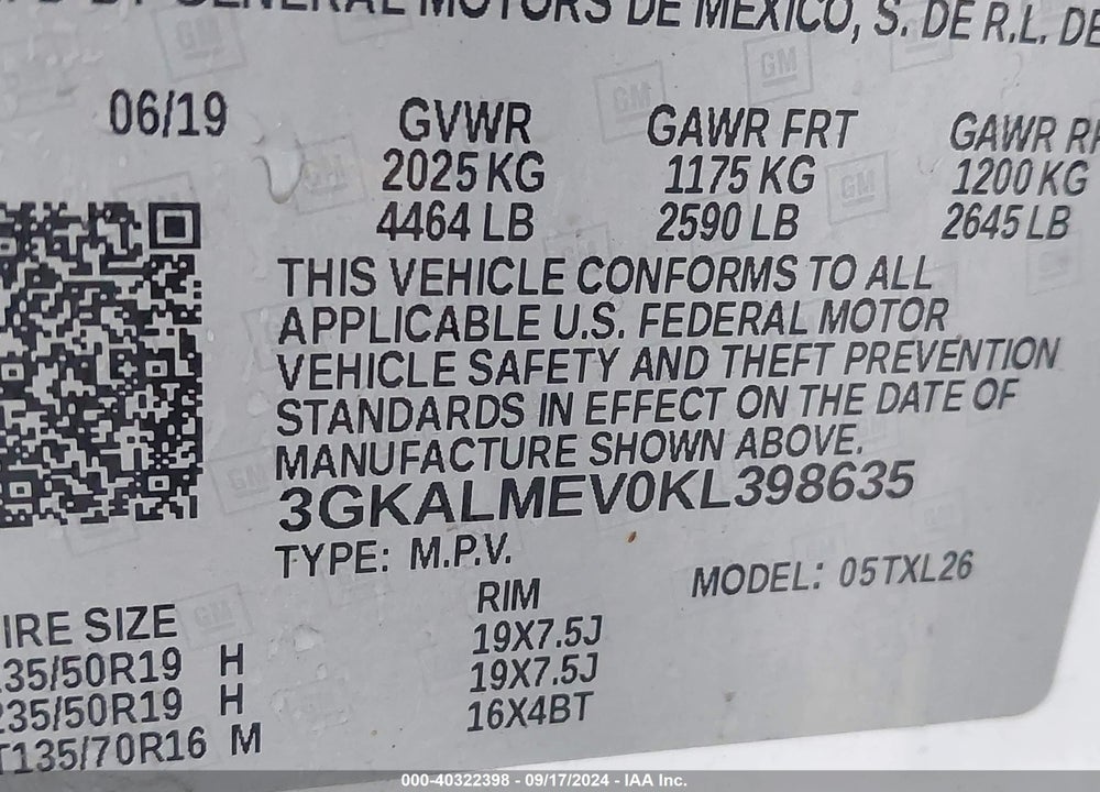 2019 GMC TERRAIN SLE VIN: 3GKALMEV0KL398635