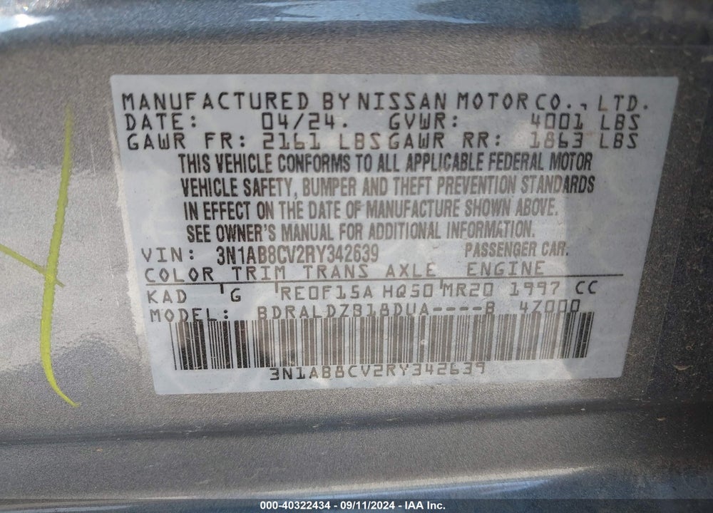 2024 NISSAN SENTRA SV XTRONIC CVT VIN: 3N1AB8CV2RY342639