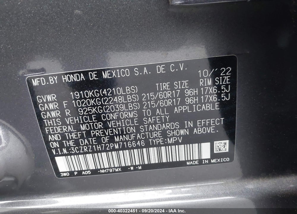 2023 HONDA HR-V 2WD EX-L VIN: 3CZRZ1H72PM716646